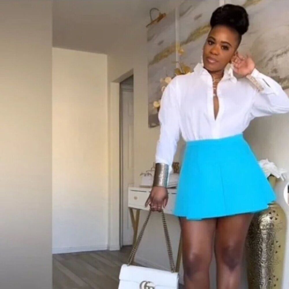 Zara teal turquoise aqua tweed textured skirt skort